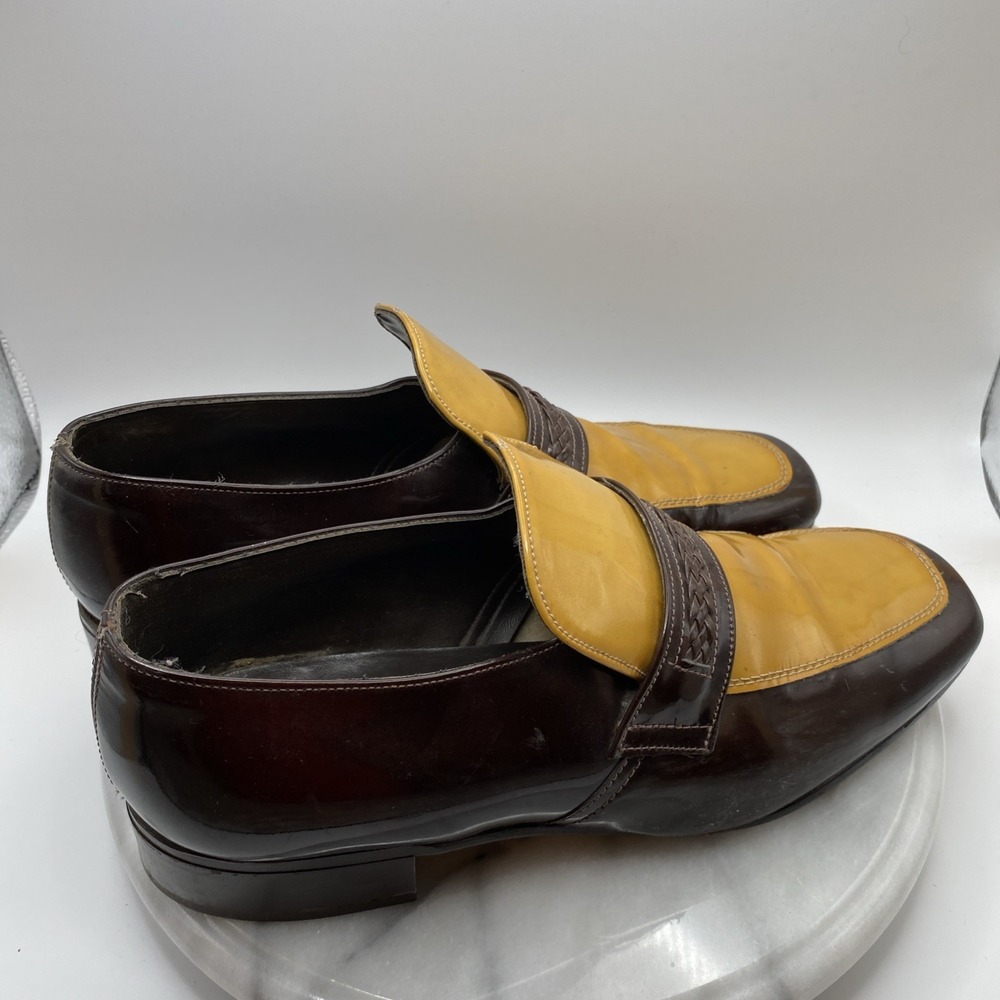 Father and Son Loafers Men's 19.5D Patent Leather Brown / Yellow Dress Shoes - Picture 6 of 16